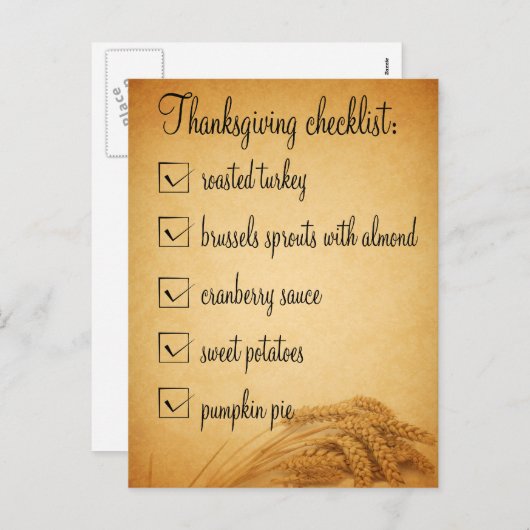 感謝祭の小麦の食のチェックリストのはがき シーズンポストカード (正面/裏面)