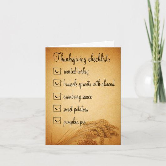 感謝祭の小麦の食品チェックリストのホリデーカード シーズンカード (正面)