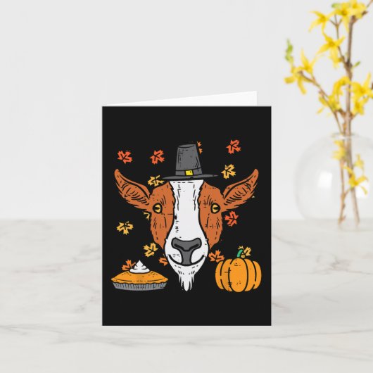 感謝祭の巡礼ヤギおもしろい秋秋の男を見る カード (黄色い花)