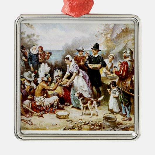 感謝祭の巡礼者かインドのオーナメント メタルオーナメント (正面)