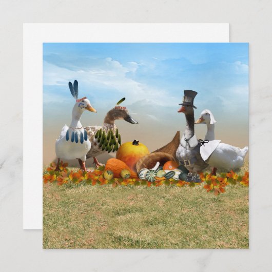 感謝祭の巡礼者とインディアンダックス 招待状 (正面/裏面)