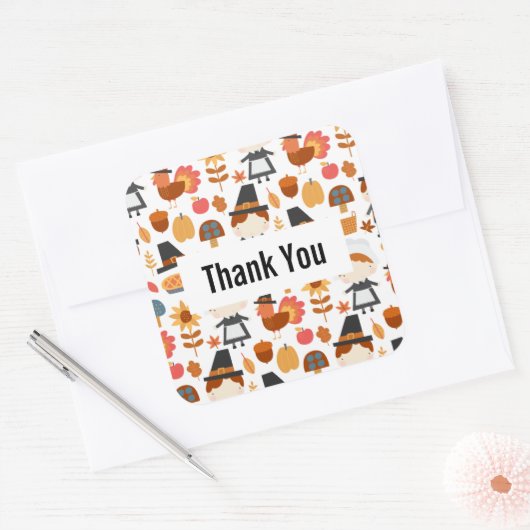 感謝祭の巡礼者の収穫パターンありがとう スクエアシール (封筒)