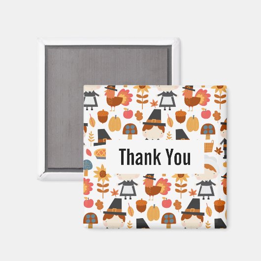 感謝祭の巡礼者の収穫パターンありがとう マグネット (正面/裏面)
