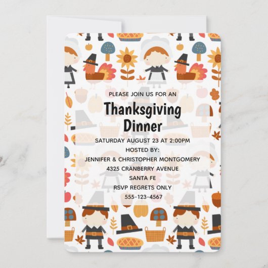 感謝祭の巡礼者の収穫パターンディナー 招待状 (正面)