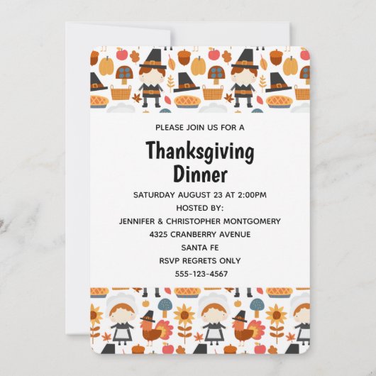 感謝祭の巡礼者の収穫パターン夕食の招待 招待状 (裏面)