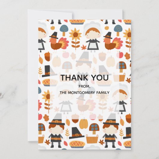 感謝祭の巡礼者の収穫パターン サンキューカード (正面)