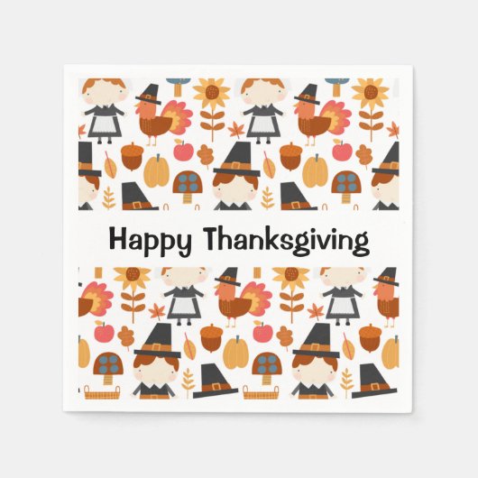 感謝祭の巡礼者の収穫パターン スタンダードカクテルナプキン (正面)