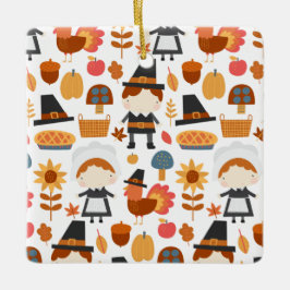 感謝祭の巡礼者の収穫パターン セラミックオーナメント