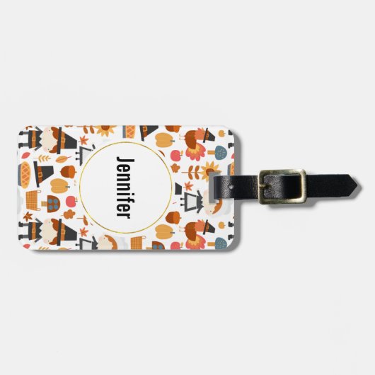 感謝祭の巡礼者の収穫パターン ラゲッジタグ (正面横)