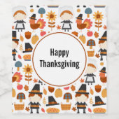 感謝祭の巡礼者の収穫パターン ワインラベル (シングルラベル)