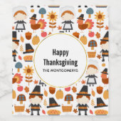 感謝祭の巡礼者の収穫パターン ワインラベル (シングルラベル)