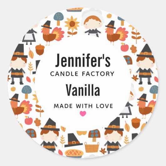 感謝祭の巡礼者の収穫模様キャンドル ラウンドシール (正面)