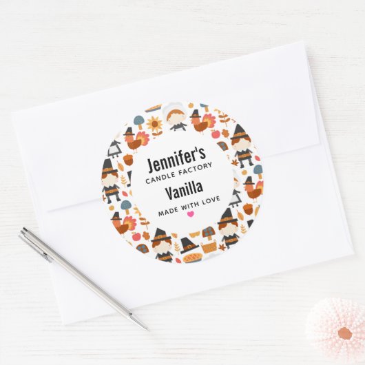 感謝祭の巡礼者の収穫模様キャンドル ラウンドシール (封筒)