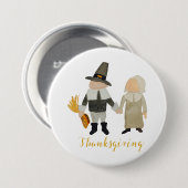 感謝祭の巡礼者の清教徒の幼児の女の子および男の子 缶バッジ (正面&裏面)