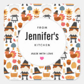 感謝祭の巡礼者ハーベストパターンキッチン スクエアシール (正面)