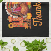 感謝祭の幸せな七面鳥の秋 キッチンタオル (折り畳み)