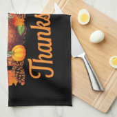 感謝祭の幸せな七面鳥の秋 キッチンタオル (四つ折り)