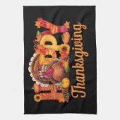感謝祭の幸せな七面鳥の秋 キッチンタオル (縦)