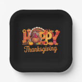 感謝祭の幸せな七面鳥の秋 ペーパープレート (正面)