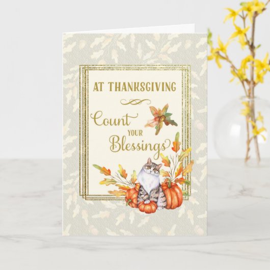 感謝祭の幸せを数える猫 カード (黄色い花)
