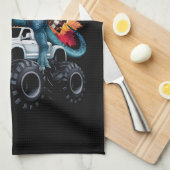 感謝祭の恐竜Tレックスモンスタートラック キッチンタオル (四つ折り)