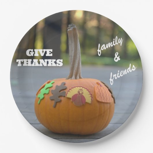 感謝祭の感謝とカボチャ ペーパープレート (正面)