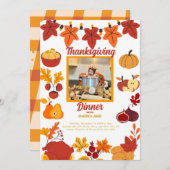 感謝祭の招待状と家族の写真 シーズンカード (正面/裏面)