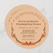 感謝祭の招待状に飾りとパイ 招待状 (正面/裏面)