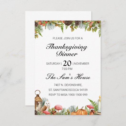 感謝祭の招待状 エンクロージャーカード (正面/裏面)