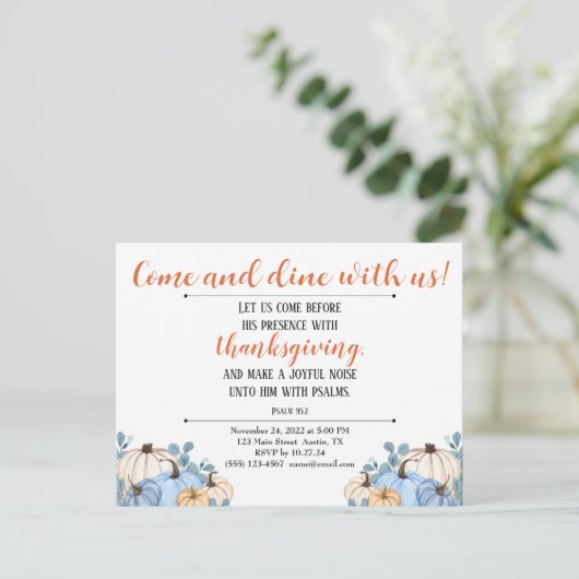 感謝祭の招待状 スクリプチャー パンプキンパッチ ポストカード (スタンド正面)