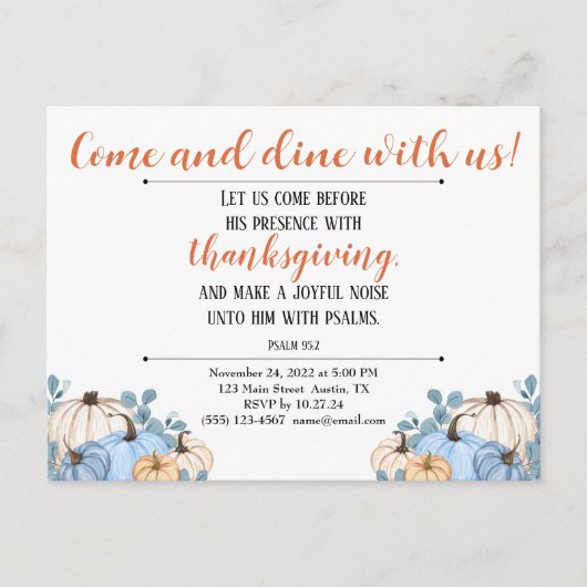 感謝祭の招待状 スクリプチャー パンプキンパッチ ポストカード (正面)