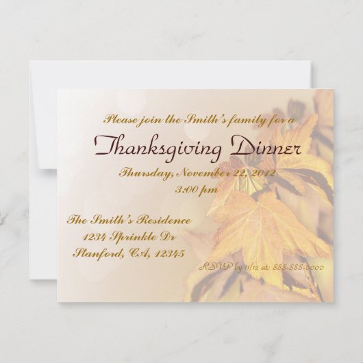 感謝祭の招待状 招待状 (裏面)
