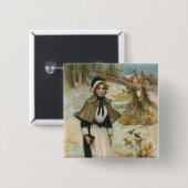 感謝祭の挨拶　ピルグリムの女性 缶バッジ (正面&裏面)