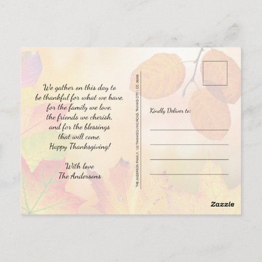 感謝祭の挨拶 ポストカード (裏面)