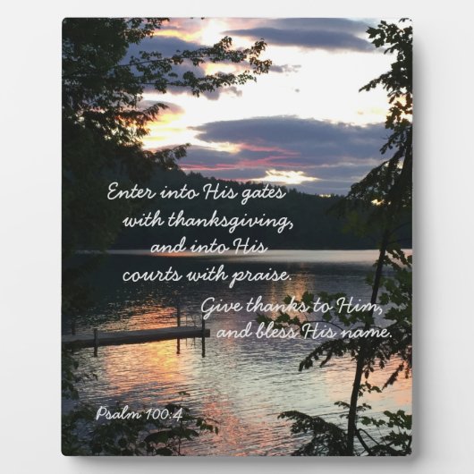 感謝祭の日の出の詩篇100:4フォトスクアム湖 フォトプラーク (正面)