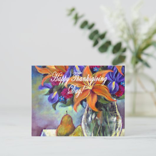 感謝祭の日の花絵画と梨 – 数々の シーズンポストカード (スタンド正面)