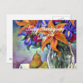 感謝祭の日の花絵画と梨 – 数々の シーズンポストカード (正面/裏面)