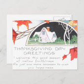 感謝祭の日グリーティングピンクハウス シーズンポストカード (正面/裏面)