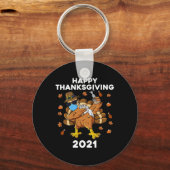 感謝祭の日ダビングターキーピルグリムおもしろい少年たちK キーホルダー (裏面)