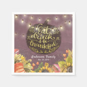 感謝祭の日ディナーパーティーカボチャ文字列ライト スタンダードカクテルナプキン (正面)