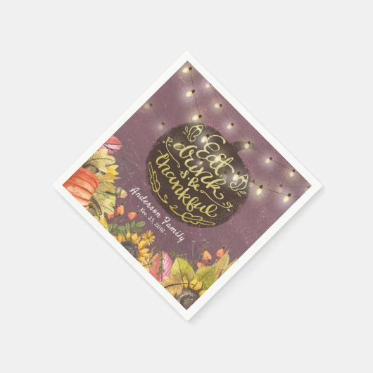 感謝祭の日ディナーパーティーカボチャ文字列ライト スタンダードカクテルナプキン (角)