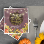 感謝祭の日ディナーパーティーカボチャ文字列ライト スタンダードカクテルナプキン