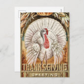 感謝祭の日ホワイトトルコ&カボチャ挨拶 シーズンポストカード (正面/裏面)