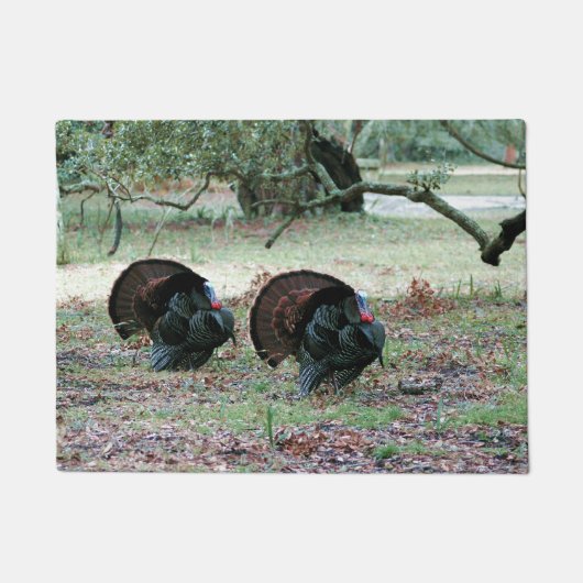 感謝祭の日野生の七面鳥が野原に ドアマット (正面)