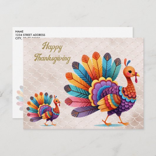 感謝祭の明るい羽の七面鳥はがき ポストカード (正面/裏面)