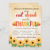 感謝祭の昼食Potluckは飲み物を与えます感謝を食べます 招待状 (正面/裏面)