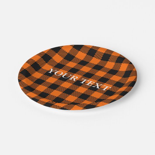 感謝祭の格子模様(黒とオレンジ) ペーパープレート (アングル)