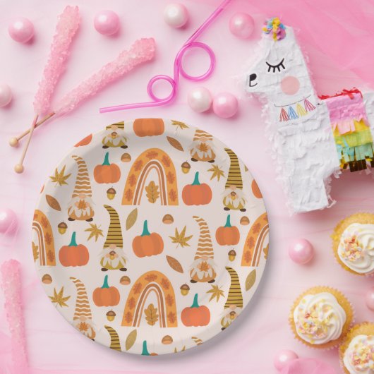 感謝祭の格言とレインボーと紅葉 ペーパープレート (パーティー)