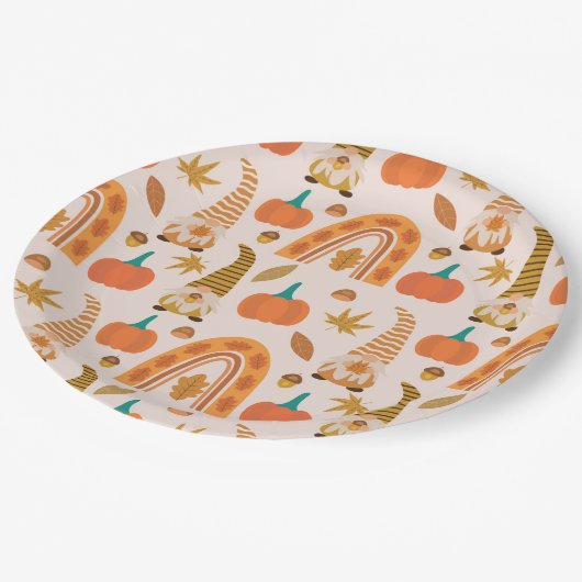 感謝祭の格言とレインボーと紅葉 ペーパープレート (アングル)