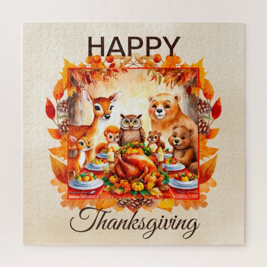 感謝祭の森の動物紅葉 ジグソーパズル (縦)